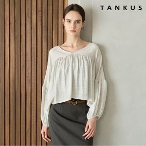 [탱커스]V넥 셔링 플레어 오버핏 긴팔 블라우스 (TY1BL005L0)