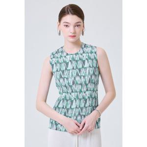 [요이츠] 기하학 프린트 플리츠 나시 블라우스_YI05WRPTS40