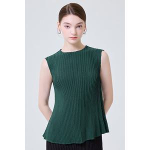 [요이츠] A라인 라운드 나시 플레어 플리츠 블라우스_YI07WNPBL03