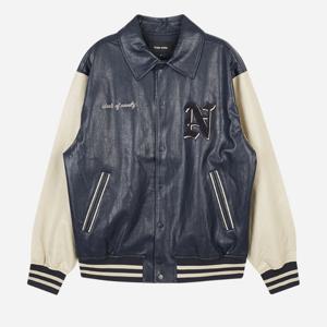 [클라이드]남성 2컬러 배색 인조가죽 점퍼 (FODJP432M)