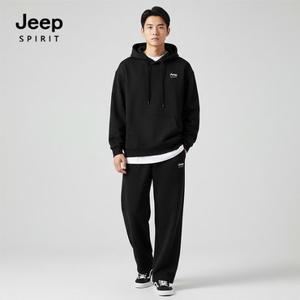 [지프]JEEP SPIRIT 루즈핏 후드맨투맨+트레이닝팬츠 세트 블랙 (