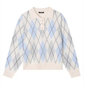 [버커루] 여성 아가일 카라넥 니트 풀오버(B244KT530P)