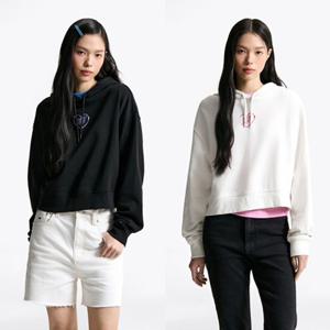 [타미진] 2종 택1 여성 크롭 루즈 핏 하트 후디 T32F6TTO30TWT1 여자 오버핏 기본 후드티셔츠 SC