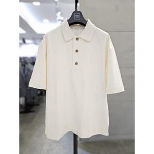 바쏘옴므 세이브존03 바쏘옴므 남자 여름 아이보리 오버핏 반팔 카라 면 티셔츠 WSAGZ2KT52A