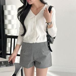 세미크롭 브이넥 왕골지 가디건 LM-0521