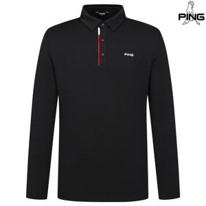 [핑골프][양말증정]남성 배색 포인트 카라 긴팔 티셔츠 111E3TO002_BK