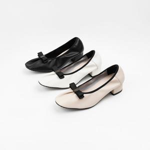 [신난다슈] 여성 구두 펌프스 힐 4cm 3종 여자 리본 밴딩 발편한 통굽 소가죽 주름 BS25105