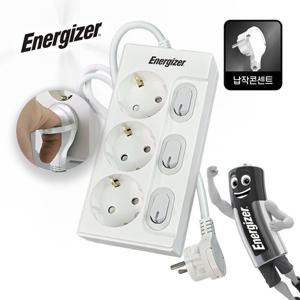 에너자이저 고용량 멀티탭 개별스위치 과부하차단 슬림 납작 화이트 3구 4M