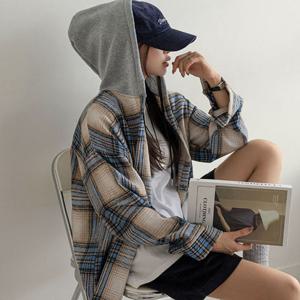 [나크21] (55~88) 후드 피치기모 체크셔츠 NK53-TS-65