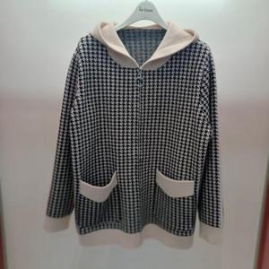 Latium HC06 엉덩이덮는길이 품편한 체크 집업 후드 니트점퍼 T2543jp10I