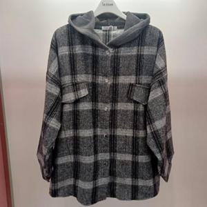 Latium HC06 루즈핏 팔뚝품편한 셔츠형 후드 기모 체크 남방 T2543bl01G