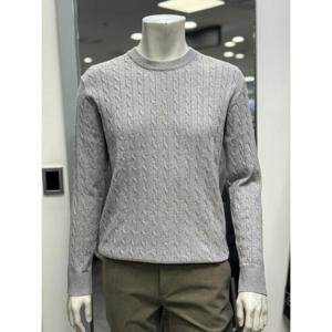 basso 세이브존01 멜란지 그레이 꽈배기 패턴 라운드 니트 BSZ3WR48A