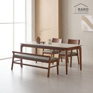 라로퍼니처 디바인 1900 연그레이 포세린 통 세라믹 6인 식탁 세트 (식탁+의자2+벤치1)