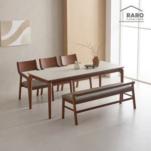 라로퍼니처 디바인 1900 연그레이 포세린 통 세라믹 6인 식탁 세트 (식탁+의자3+벤치1)