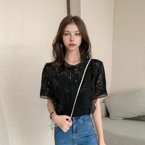 [리빌모아]여자 시스루 레이스 반팔 블라우스 LDW-BLH-SSIS472-