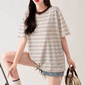 나바바 / NT1775 캐주얼 데일릭 단가라 라운드넥 반팔 티셔츠