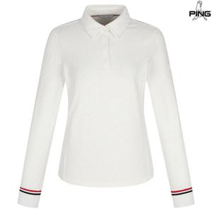 [핑골프][양말증정]여성 자가드 카라 긴팔 티셔츠 121D4TO351_WH