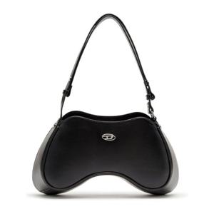 디젤 로고 플라크 블랙 가죽 숄더 백 X10201 PR227T8013