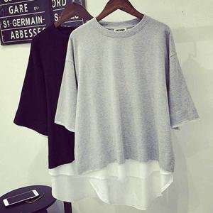 여자 라운드넥 7부 티셔츠 무지 레이어드 패션 코디