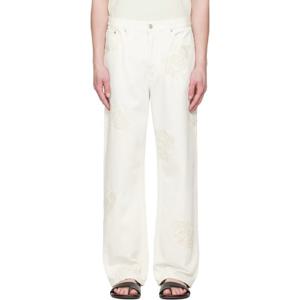 드리스반노튼 청바지 오프 화이트 자수 패턴 데님 진 252358M186000