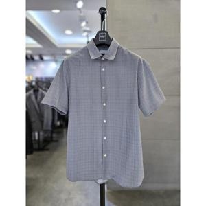 바쏘옴므 세이브존03 바쏘옴므 남자 여름 셔츠 네이비 스판 반팔 체크 남방 BSAGZ2TT53A