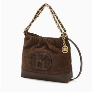 [헤지스ACC] 스웨이드 다크브라운 퀼팅 체인 호보 숄더백 S HIBA5F583W3