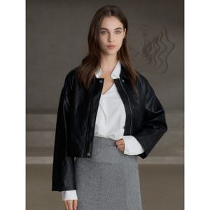 [탱커스]카라 집업 밴딩 레더 크롭 자켓 (TX3JK014L0)