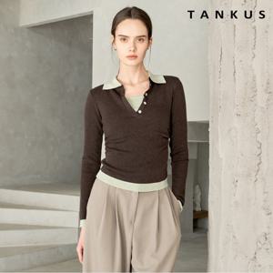 [탱커스]배색 포인트 카라 사이드 셔링 니트 (TY1KP007L0)