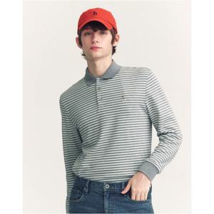 헤지스 남성 24FW 반값세일SOFT COTTON 그레이 인터록 스트라이프 카라 티셔츠 HZTS4F301G2