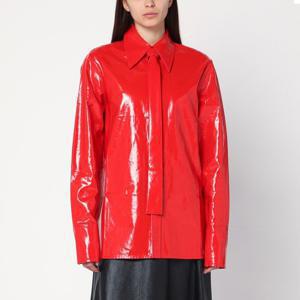 질샌더 타이 디테일 글로시 레드 리넨 셔츠 J03DL0183J60082 82