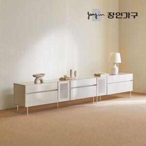 장인가구 무와 E0등급 하이그로시 3000 높은 거실장 티비다이 세트