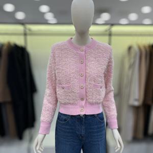 [씨씨콜렉트]라운드넥 부클 숏 니트 가디건 E241KSL111PK_CA