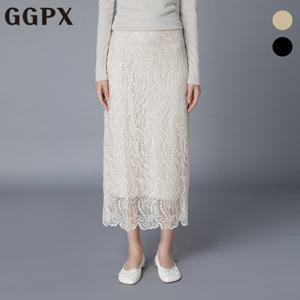 GGPX  로맨틱 패턴 레이스 이중 시스루 H라인 스커트 (GO8SK051F)