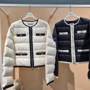 라티움 HC34 가벼운 크롭 덕 띠배색 노카라  숏짧은 오리털 패딩점퍼 T2554jk03