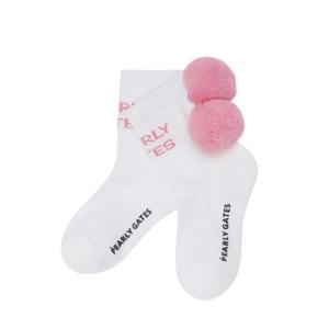 여성 탈착 폼폼 배색 로고 중목 양말521E3SC003WH
