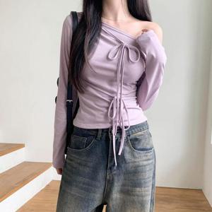 [다잇템]여자 레이온 편한 잔주름 스트랩 긴팔티