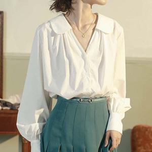 D001103 프싱크 숙 리본 블라우스 프릴 차이나 하이넥