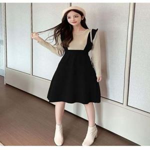 F16593a 멜빵 느낌 투피스 프릴 슬림핏 니트 원피스