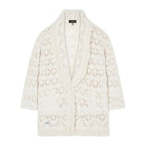 알라누이 오픈 니트 프린지 트림 숄 라펠 가디건 LWHB064R26KNI