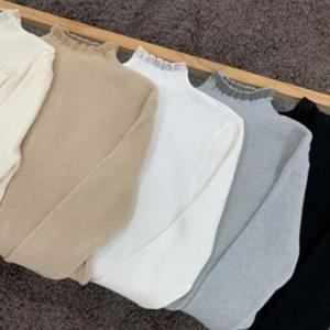 [다잇템]여성 프릴 스웨터 폴라넥 골지 티셔츠