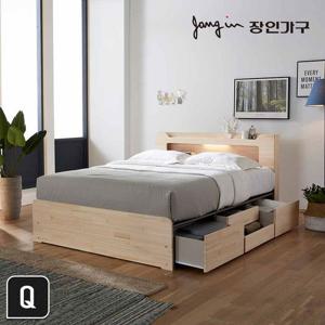 장인가구 시드니 LED 편백원목 4서랍 수납침대SS_오가닉독립매트