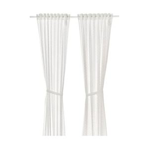 이케아 LEN 렌 커튼한쌍+장식띠/도트/화이트