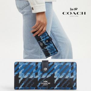 코치 COACH CN750 OS 여자 그래픽 격자 무늬 프린트 슬림 장지갑