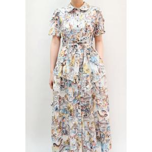 [비꼴리끄(여성)]코튼 프린트 프릴 디테일 원피스 B242WO3110