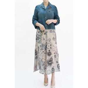 [비꼴리끄(여성)]린넨 프린트 더블 슬릿 스커트 B242WK2060