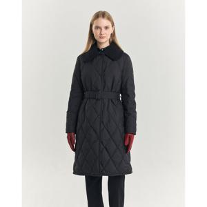 헤지스 여성 24FW 구스다운 블랙 다이아퀼팅 탈착 카라 롱 중량다운 점퍼 HSJU4D908BK