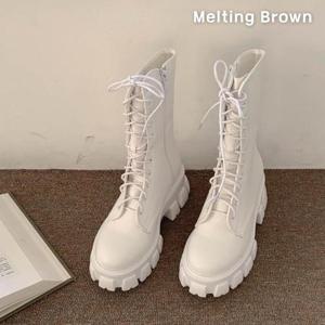 [멜팅브라운] 여성 캐주얼 레이스업 청키굽 워커 부츠