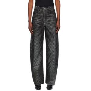 25 FW 알렉산더왕 여성 블랙 핫픽스 디스트레스 크리스탈 데님 진 242187F069004