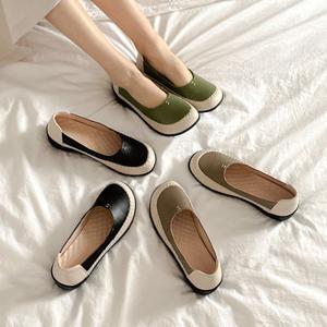 [슈리오] 소가죽 스티치 통굽 발편한 단화 5cm