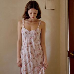 안입은듯 가벼운 폴리 샤무즈 쉬폰 벚꽃 나염 슬립 원피스 속가운 WGN2468B